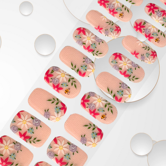 ANNIE Gel Nail Stickers 20pc, translucent pink, floral, bees, vegan, cruelty-free