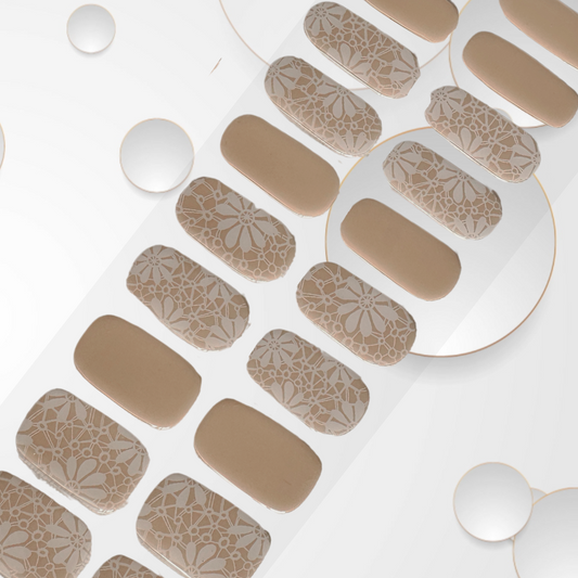 BOHO  nude solid base with floral crochet like lace overlay DIY Gel Manicure Kit - At-Home Salon Quality, No UV Light Needed