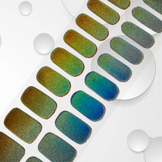 FIZZY GREEN colour-shifting hues from green to holographic rainbow Long-Lasting Gel Nail Sticker Kit - Vegan, Cruelty-Free, and Non-Toxic