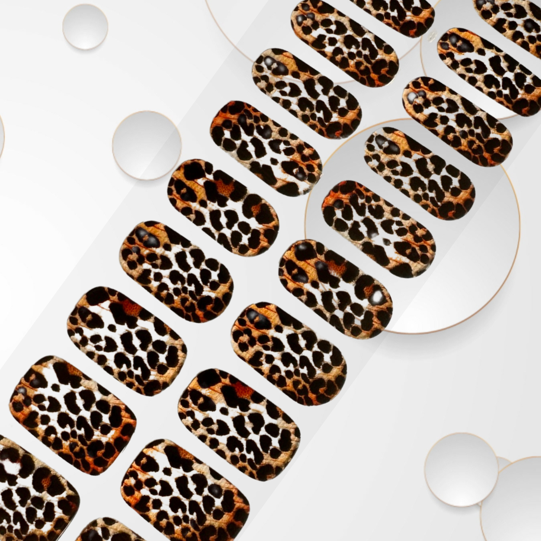 JUNGLE glitter-sprinkled leopard print 20pc Peel-Off Gel Nail Stickers - Easy Removal, LED Light, Vegan & Cruelty-Free