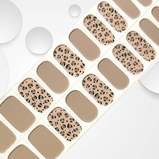 CHEETAH GIRL milk coffee hue and a mesmerizing glittery cheetah design Long-Lasting Gel Nail Sticker Kit - Vegan, Cruelty-Free, and Non-Toxic