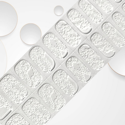 LUCY LACE 20pc delicate of white lace on transparent base Long-Lasting Gel Nail Sticker Kit - Vegan, Cruelty-Free, and Non-Toxic