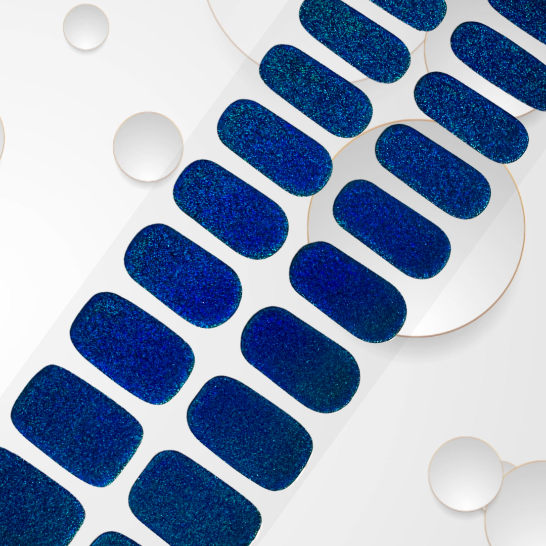 PIXY DUST BLUE 20pc glittery shimmering shade of blue Long-Lasting Gel Nail Sticker Kit - Vegan, Cruelty-Free, and Non-Toxic