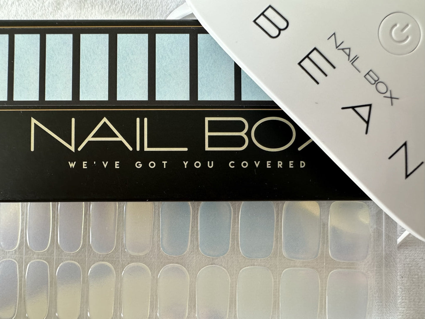 Say Yes semi cured gel nail sticker kit with Nail Box packaging andBean Led Light and blue nail file, orange stick sold by Nail Box