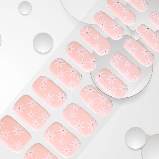 DAISY PINK flowers scattered on top with tiny sparkly centre DIY Gel Manicure Kit - At-Home Salon Quality, No UV Light Needed