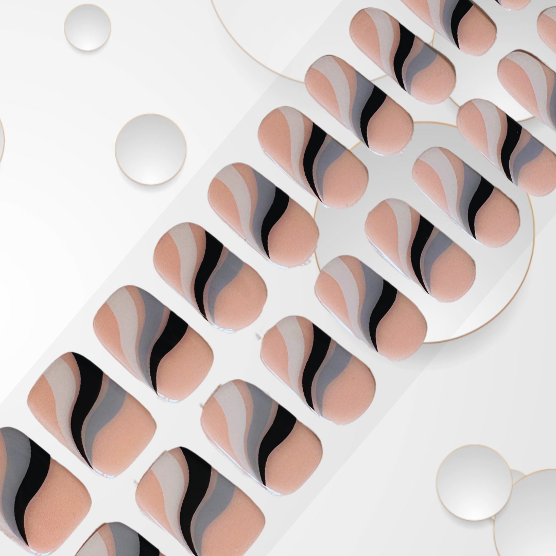 WAVE GOOD BYE 20pc light pink nail with a creative flare of baby blue, white and black Long-Lasting Gel Nail Sticker Kit - Vegan, Cruelty-Free, and Non-Toxic