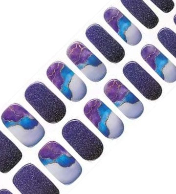 LAVA PURPLE 20pc glittery deep purple solids adorned with rivers of darker purple, blue, and gold lava designs DIY Gel Manicure Kit - At-Home Salon Quality, No UV Light Needed