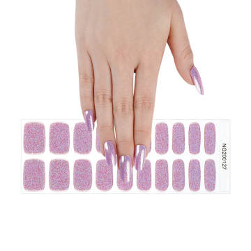 Snow Pink pink with fine rainbow glitter overlay 20pc Long-Lasting Gel Nail Sticker Kit - Vegan, Cruelty-Free, and Non-Toxic
