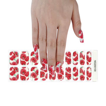 Remember Me 20pc red poppies over a solid white base Long-Lasting Gel Nail Sticker Kit - Vegan, Cruelty-Free, and Non-Toxic