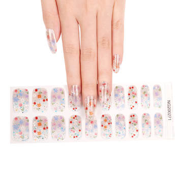 Wild Flowers 20pc floral design incorporating shades of the rainbow over transparent base Long Lasting Gel Nail Sticker Kit - Vegan, Cruelty-Free, and Non-Toxic