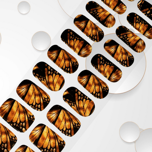 GOLD WINGS 20pc golden butterfly wings on black base Long-Lasting Gel Nail Sticker Kit - Vegan, Cruelty-Free, and Non-Toxic