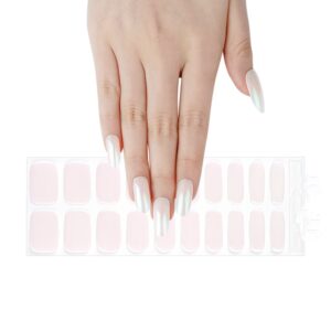 Female hand touching Her Day a pink glazed donut coloured semi cured gel nail sticker kit sold by Nail Box