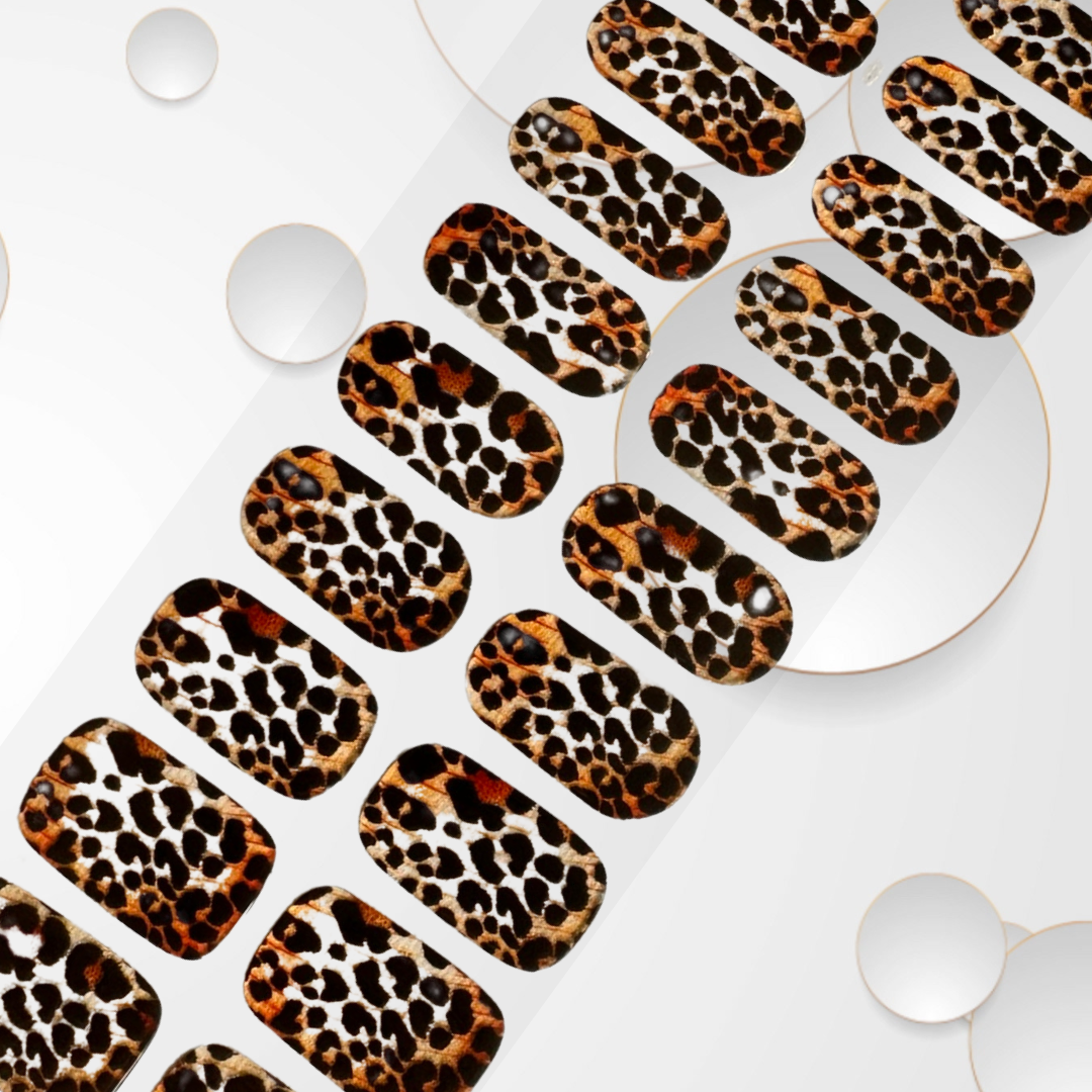 JUNGLE  glitter-sprinkled leopard print 20pc Peel-Off Gel Nail Stickers - Easy Removal, LED Light, Vegan & Cruelty-Free