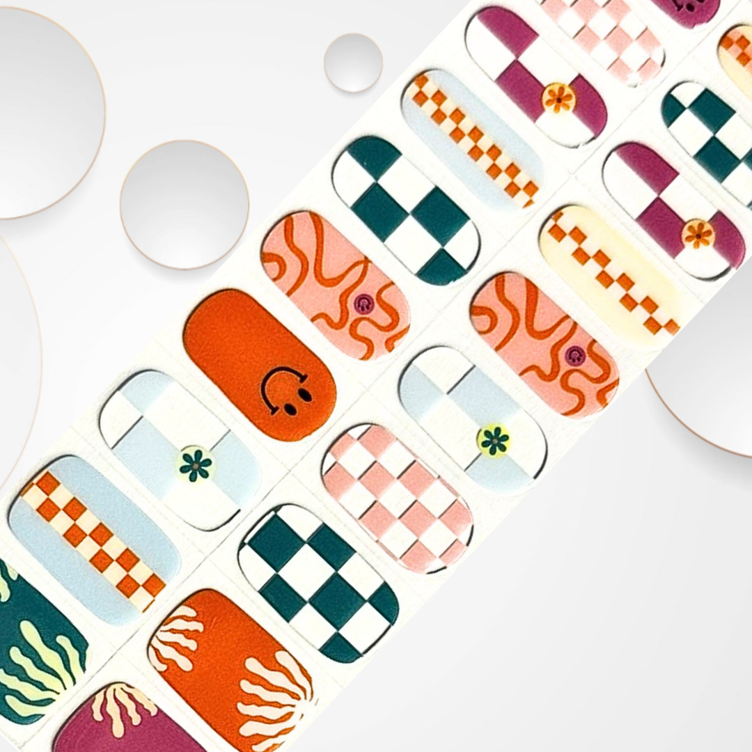 GIGGLE colourful and comical patterns 20pc Long-Lasting Gel Nail Sticker Kit - Vegan, Cruelty-Free, and Non-Toxic