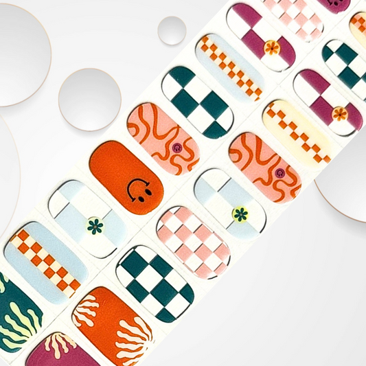 GIGGLE colourful and comical patterns 20pc Long-Lasting Gel Nail Sticker Kit - Vegan, Cruelty-Free, and Non-Toxic