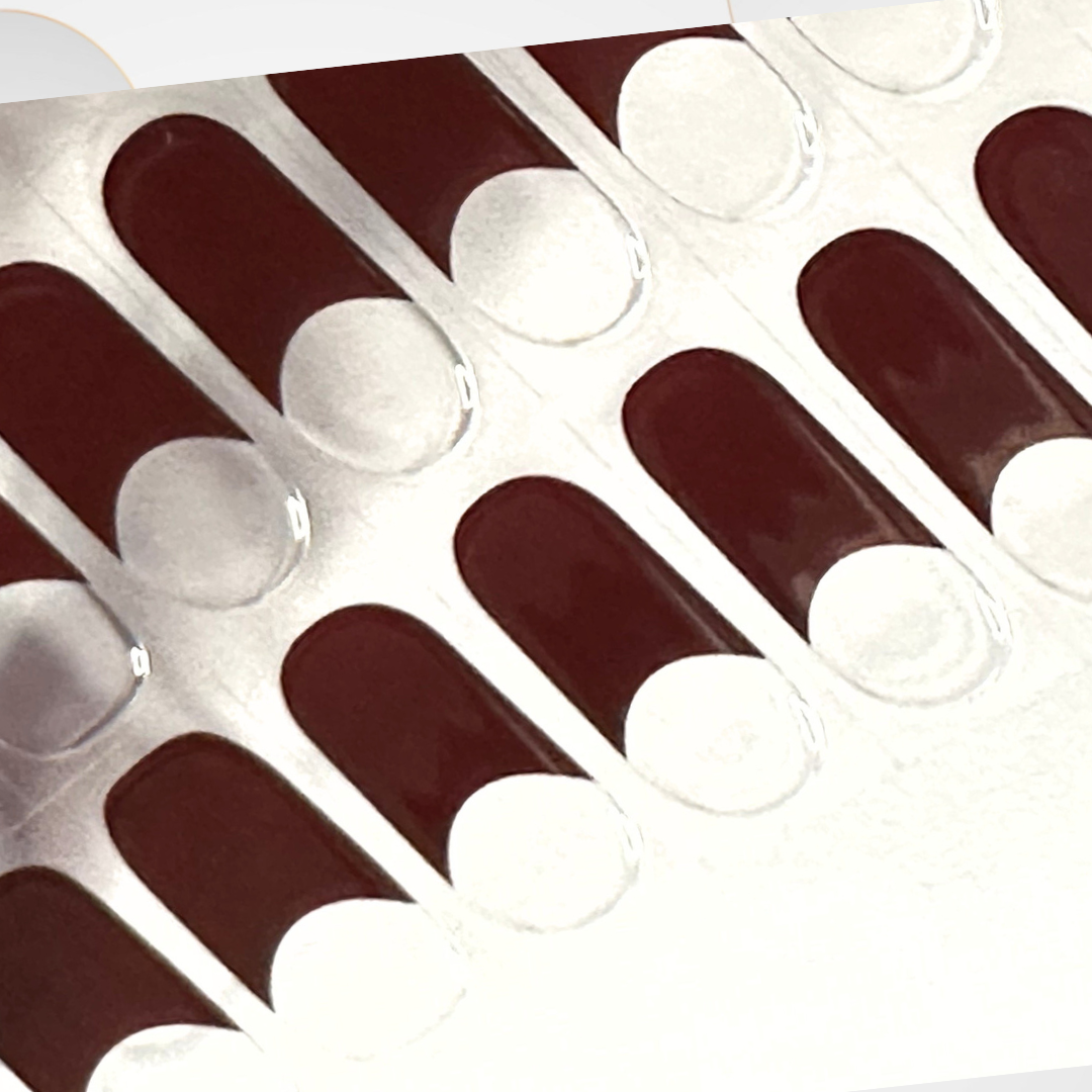 MAROON CHOC TOP 20pc maroon French tip Long-Lasting Gel Nail Sticker Kit - Vegan, Cruelty-Free, and Non-Toxic