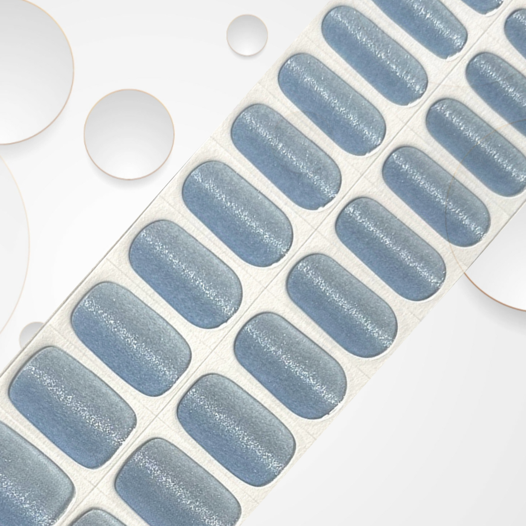 TOPAZ BLUE shimmering semi-translucent sky blue hue 20pc Peel-Off Gel Nail Stickers - Easy Removal, LED Light, Vegan & Cruelty-Free