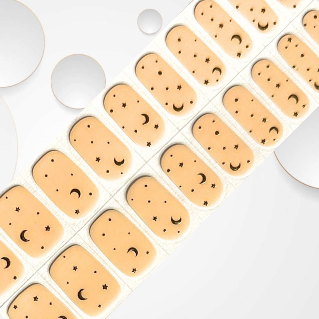 BEDTIME Gel Nail Stickers 20pc, neutral, 3D gold stars and moons, vegan, cruelty-free