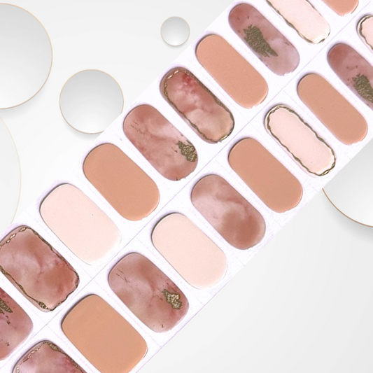 MIST BLUSH 20pc transition from white to pink, with overlaid with delicate pink rivers and sprinkled with golden splashes Long-Lasting Gel Nail Sticker Kit - Vegan, Cruelty-Free, and Non-Toxic