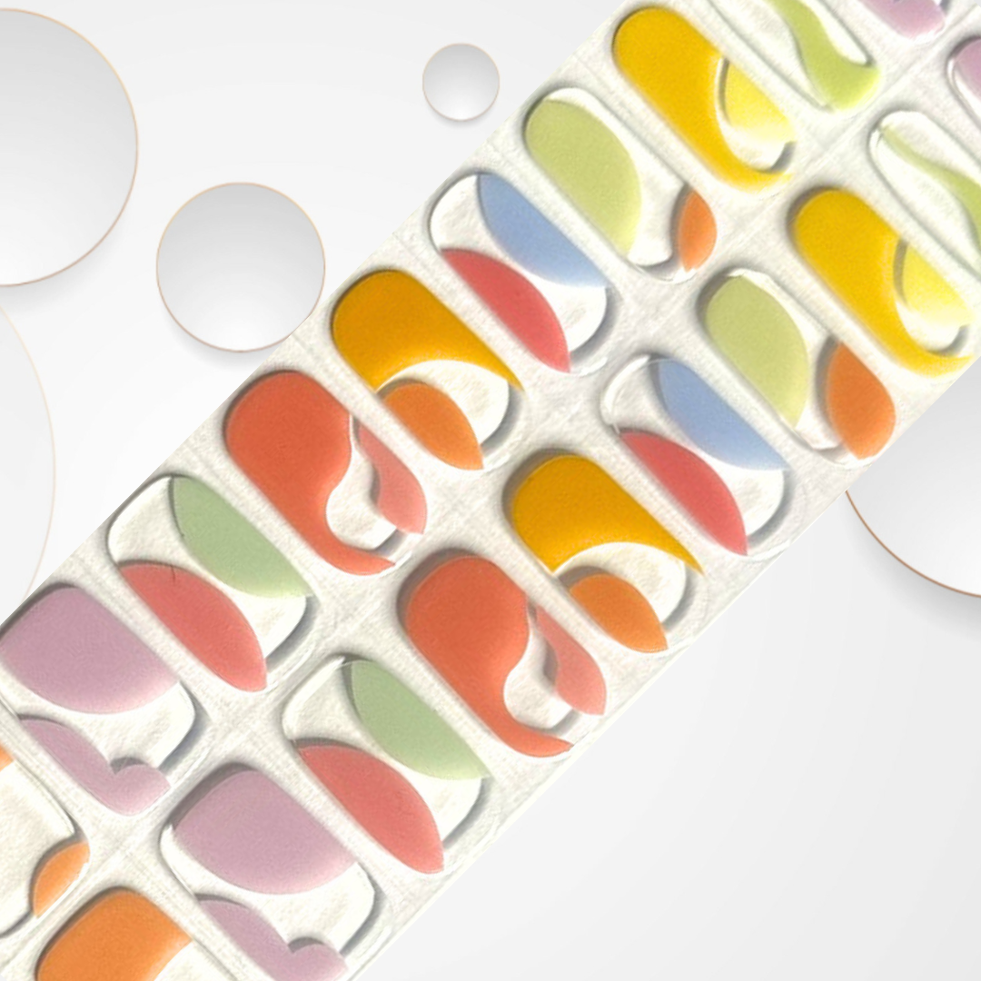 STUDIO 54 colourful curvy shapes on transparent spaces Long-Lasting Gel Nail Sticker Kit - Vegan, Cruelty-Free, and Non-Toxic