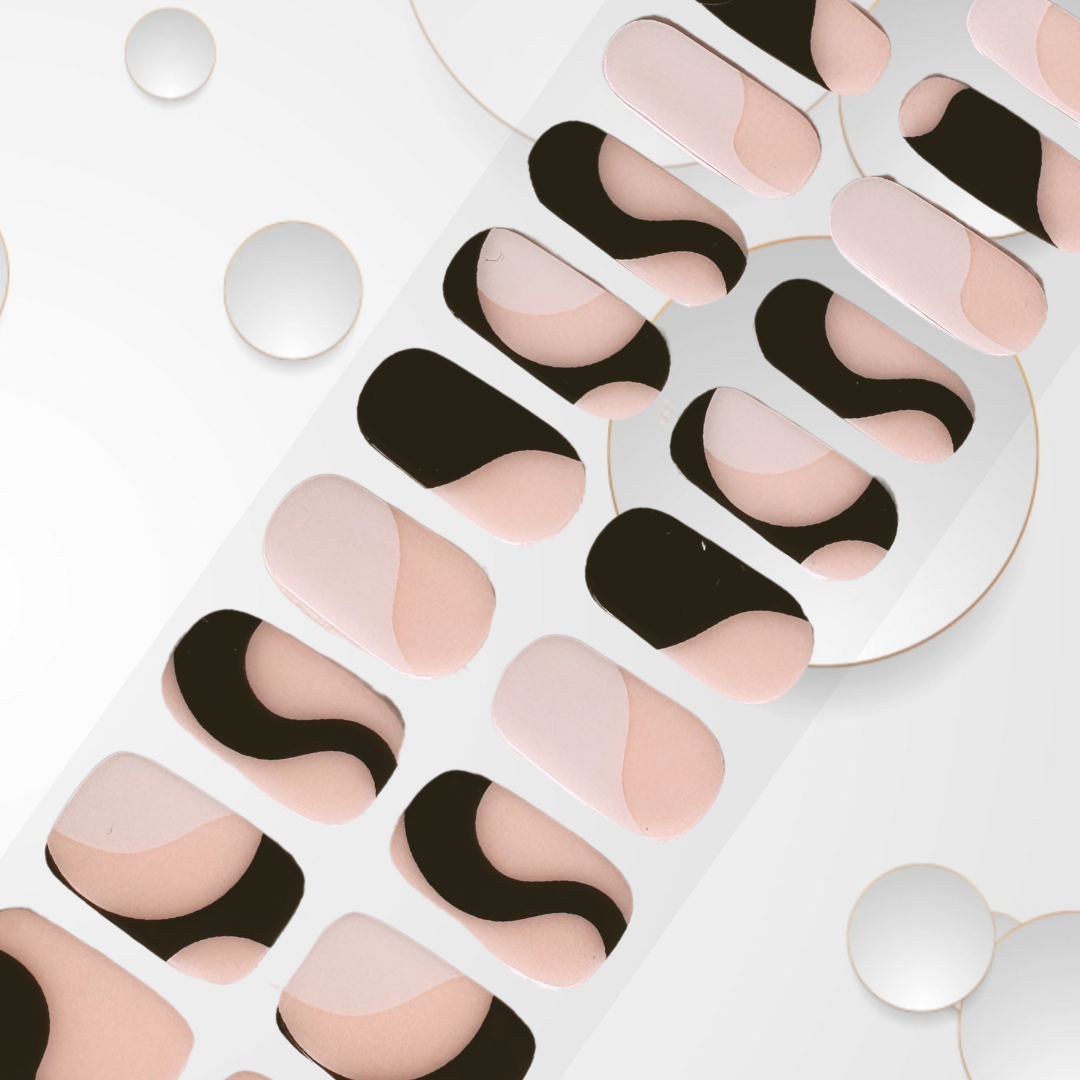 WIGGLE PINK 20pc white, baby pink and black. wiggle design Long-Lasting Gel Nail Sticker Kit - Vegan, Cruelty-Free, and Non-Toxic