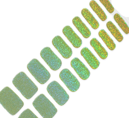 GREEN DUST shimmering colour-shifting effect from green to gold hues Vegan Gel Nail Sticker Collection - Eco-Friendly & Non-Toxic