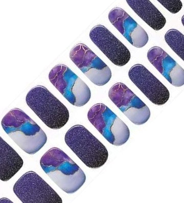 LAVA PURPLE 20pc  glittery deep purple solids adorned with rivers of darker purple, blue, and gold lava designs DIY Gel Manicure Kit - At-Home Salon Quality, No UV Light Needed